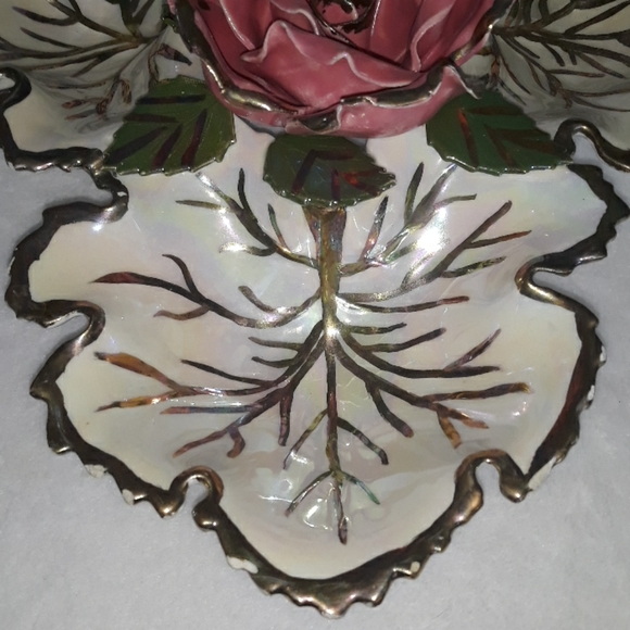 Irredecsint ceramic glazed rose candy/chip dish, unique handpainted vintage bowl - Picture 5 of 11